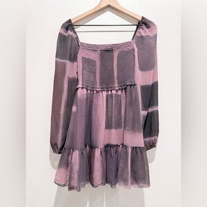 Wilfred Aritzia Tempest Smocked Mini Dress Mauve Abstract Print XS